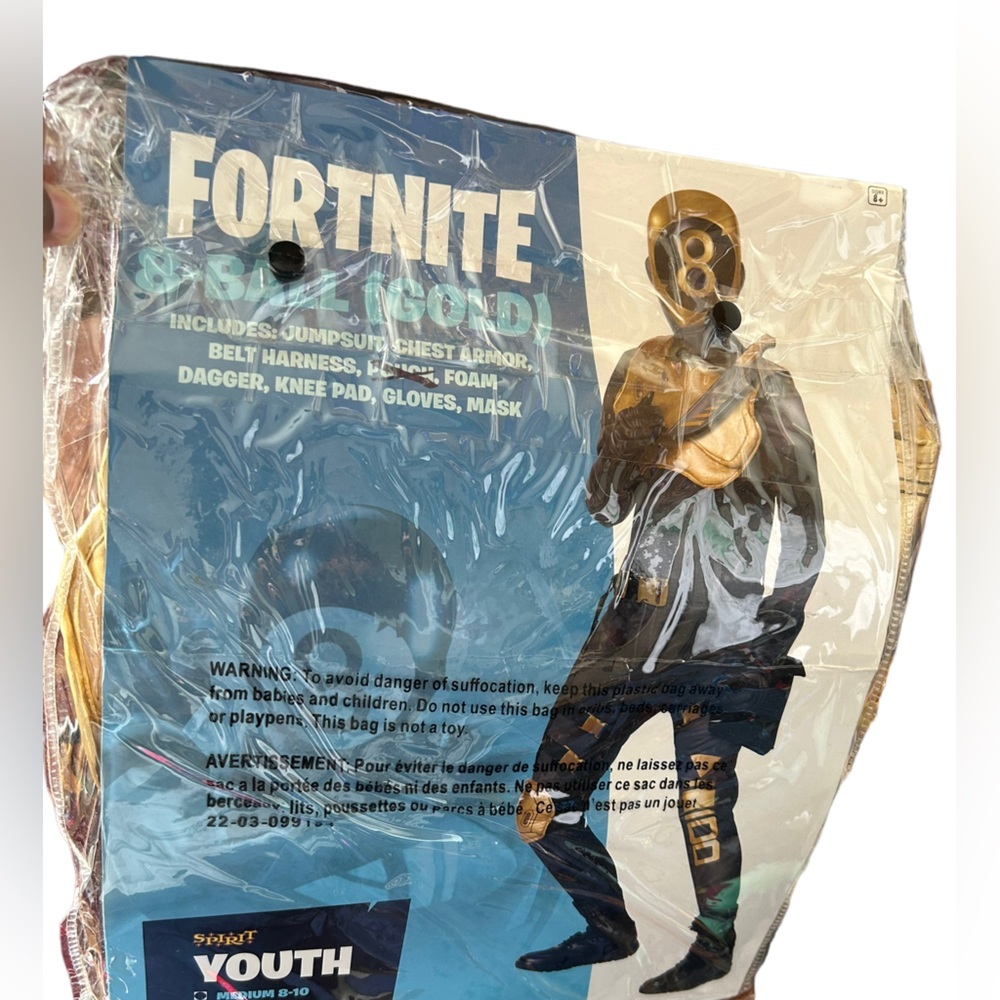 Fortnite Gold 8 Ball Skin Halloween Costume Kid Child Size Medium 8-10 boys